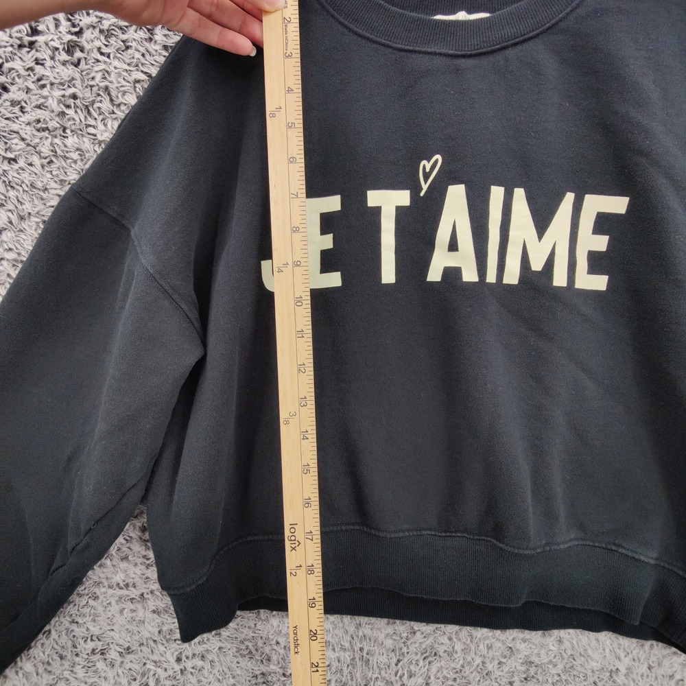 Z Supply Womens Parisian Chic Je T'aime Sweatshirt M Black Cotton Graphic Crop - Picture 3 of 16